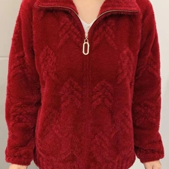 Дамско късо яке от Chenille имитация Mink Velvet, подплатено флисом, 3/4 ръкав, квадратна яка