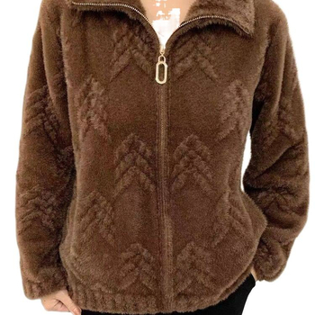 Дамско късо яке от Chenille имитация Mink Velvet, подплатено флисом, 3/4 ръкав, квадратна яка