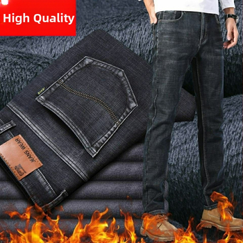 Vīriešu džinsi ar flīsa iekšējo pildījumu, taisns griezums, vidukļa vidējais augstums, kokvilnas denims, rāvējslēdzēja aizdare