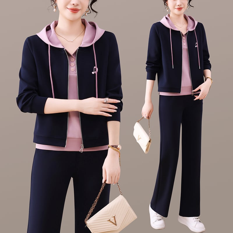 Sieviešu divdaļīgs sporta komplekts — vienkāršā krāsa, kokvilna 75%, garas piedurknes, polo apkakle, stils: vingrošana / brīvā laika / ikdienas