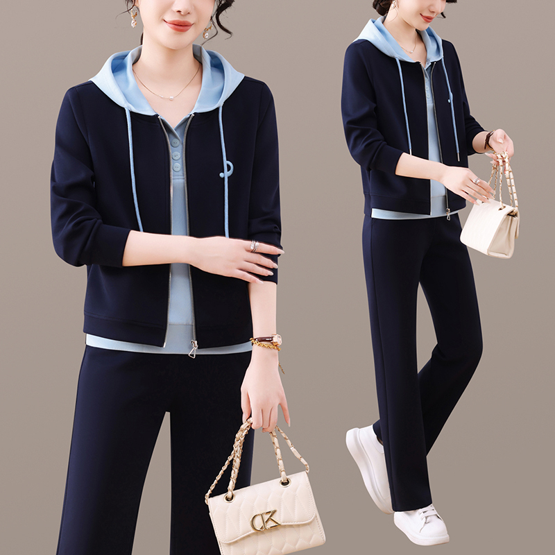 Sieviešu divdaļīgs sporta komplekts ar polo kaklu, garām piedurknēm, 75% kokvilna, piemērots treniņiem