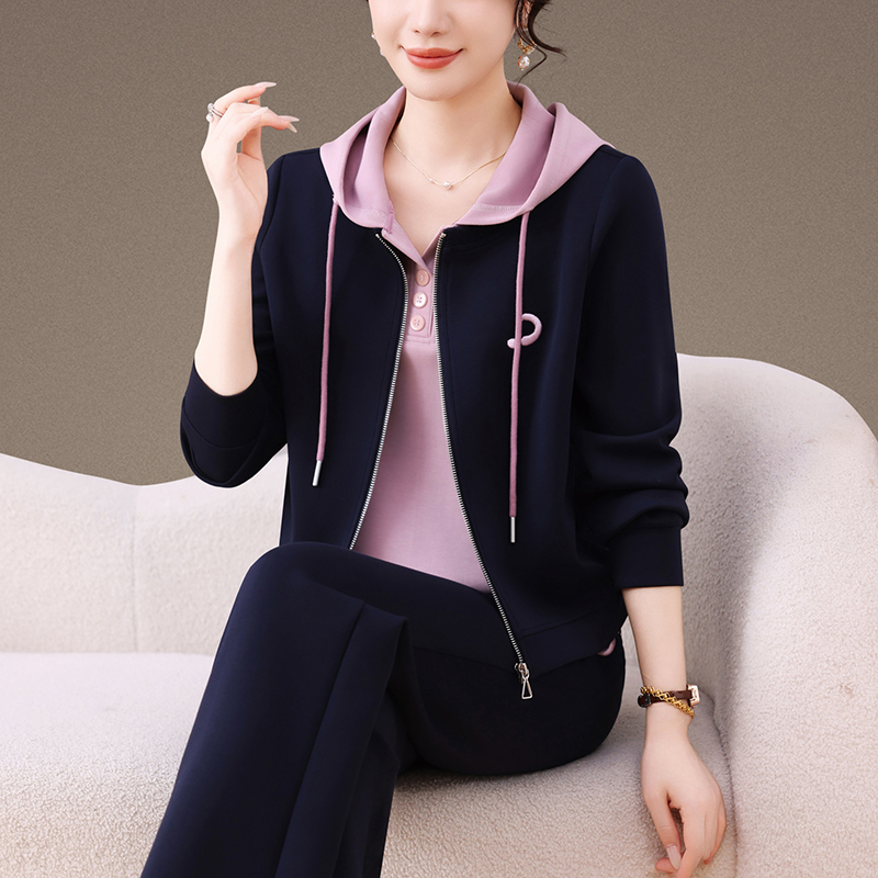 Sieviešu divdaļīgs sporta komplekts ar polo kaklu, garām piedurknēm, 75% kokvilna, piemērots treniņiem