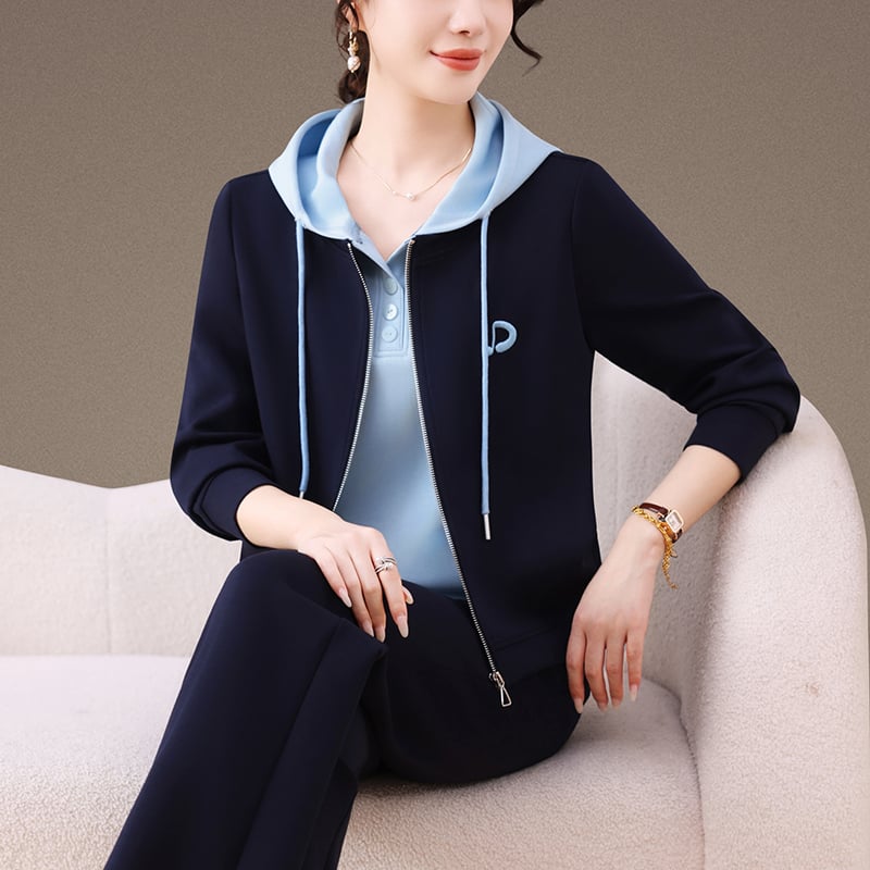 Sieviešu divdaļīgs sporta komplekts ar polo kaklu, garām piedurknēm, 75% kokvilna, piemērots treniņiem