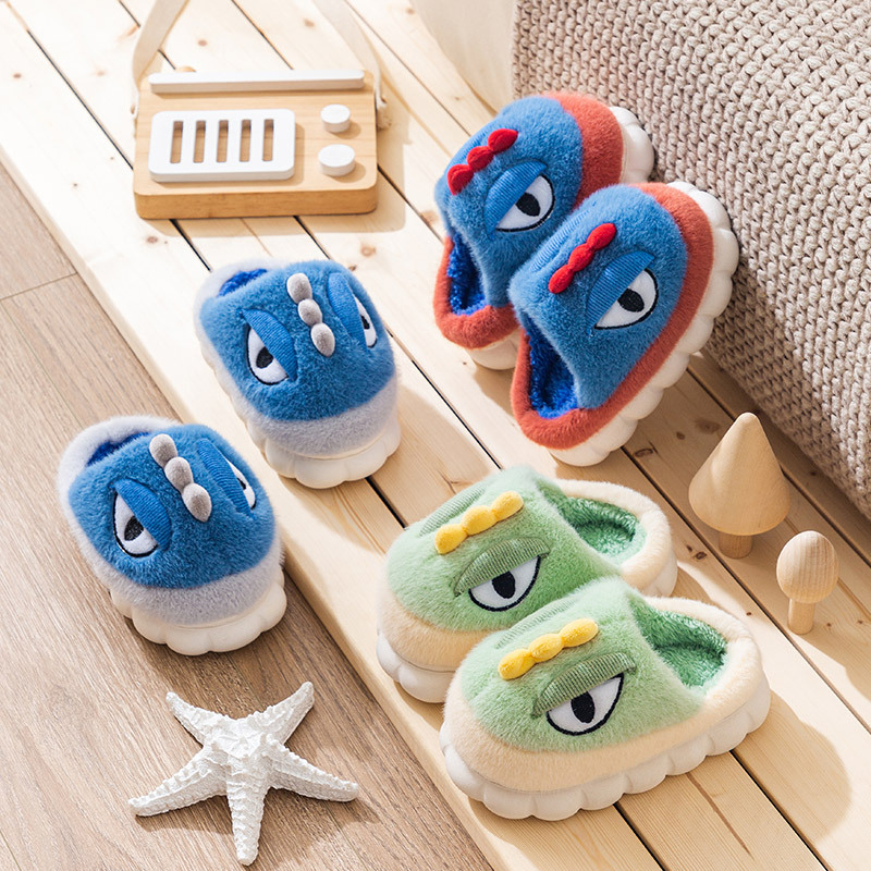 Pantofle s dinosaurom pre deti aj dospelých, domáce plyšové zimné topánky, unisex, PVC podrážka, pre deti vo veku 7–12 rokov