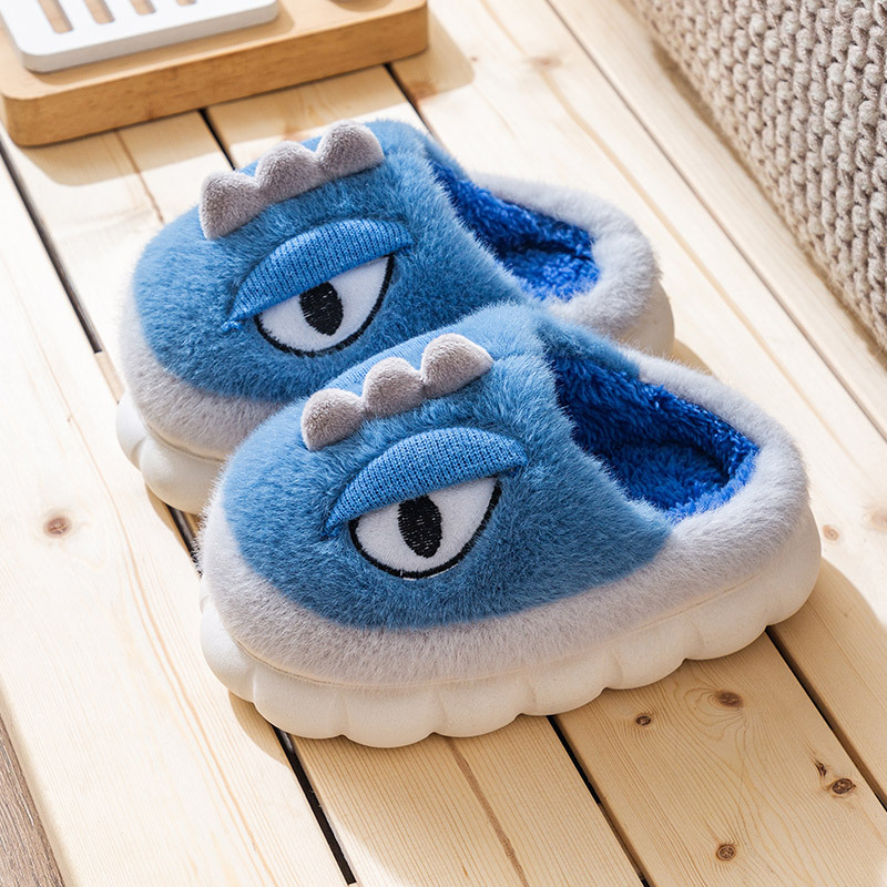 Pantofle s dinosaurom pre deti aj dospelých, domáce plyšové zimné topánky, unisex, PVC podrážka, pre deti vo veku 7–12 rokov