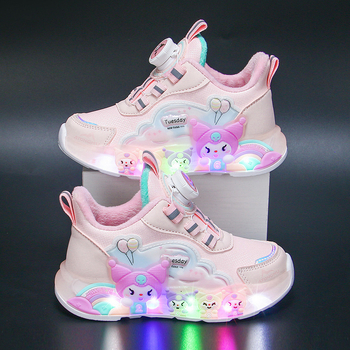 Mergaitėms sportbačiai – viršutinė dalis sintetinė oda, EVA padas, atsparūs vandeniui, lengvi, priešslydis, užsegimas su pasukamu mygtuku, karikatūros piešinys, 2025 m. rudens leidimas