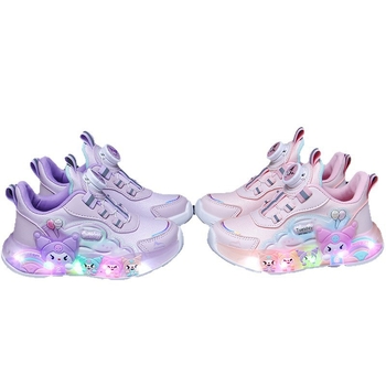 Mergaitėms sportbačiai – viršutinė dalis sintetinė oda, EVA padas, atsparūs vandeniui, lengvi, priešslydis, užsegimas su pasukamu mygtuku, karikatūros piešinys, 2025 m. rudens leidimas