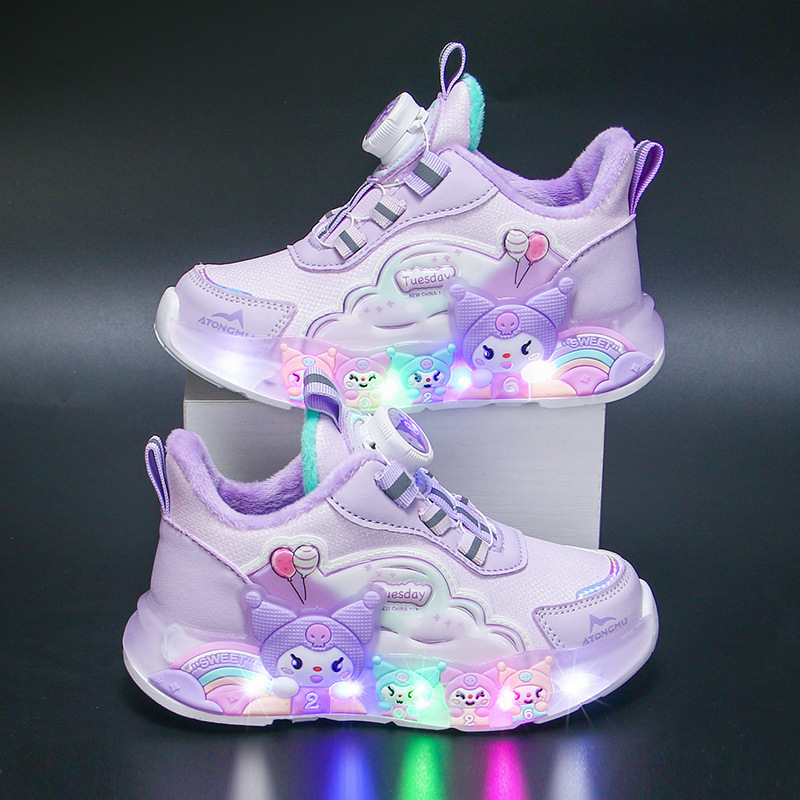 Mergaitėms sportbačiai – viršutinė dalis sintetinė oda, EVA padas, atsparūs vandeniui, lengvi, priešslydis, užsegimas su pasukamu mygtuku, karikatūros piešinys, 2025 m. rudens leidimas