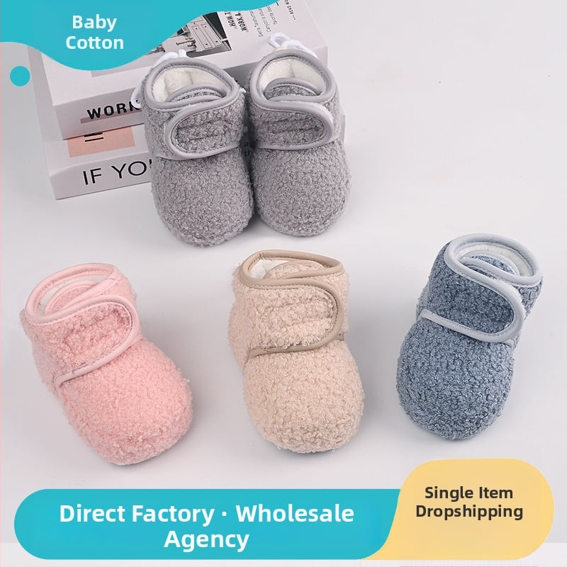 Topánky pre batoľatá s Velcro, Teddy velúrvrchnok, PU podrážka, teplá fleecová podšívka, protišmyková podrážka