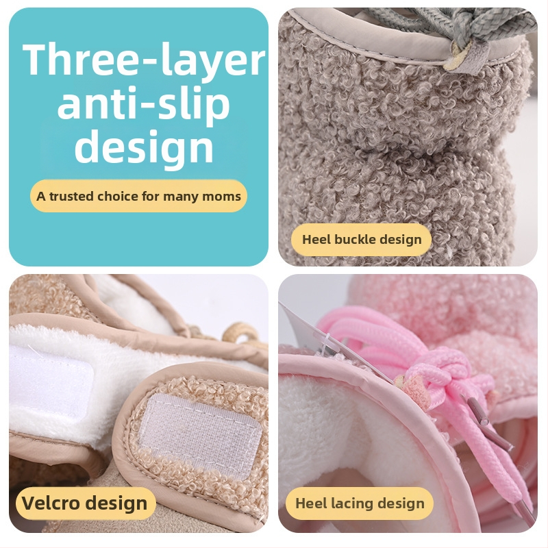 Topánky pre batoľatá s Velcro, Teddy velúrvrchnok, PU podrážka, teplá fleecová podšívka, protišmyková podrážka