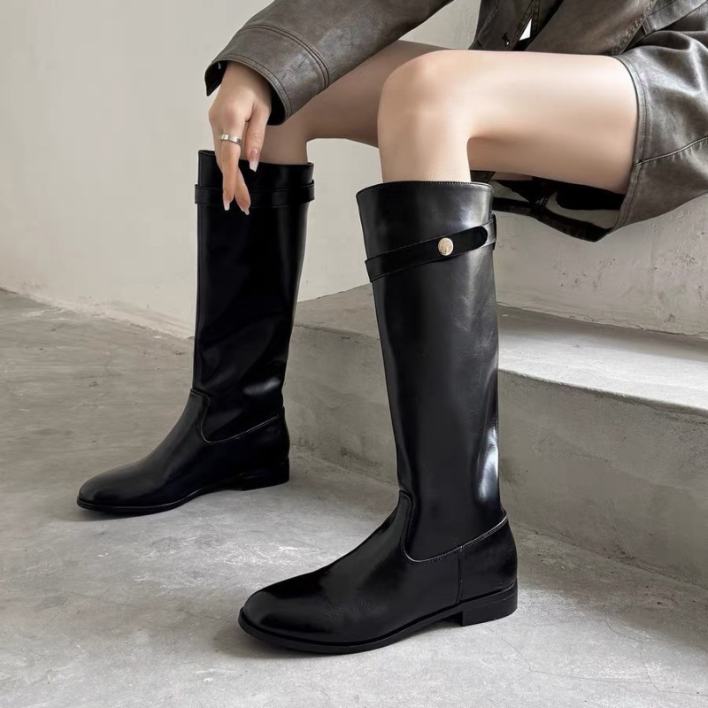 Viteške čizme od teleće kože, visoki shaft, debeli pet 3–5 cm, ženske, retro stil