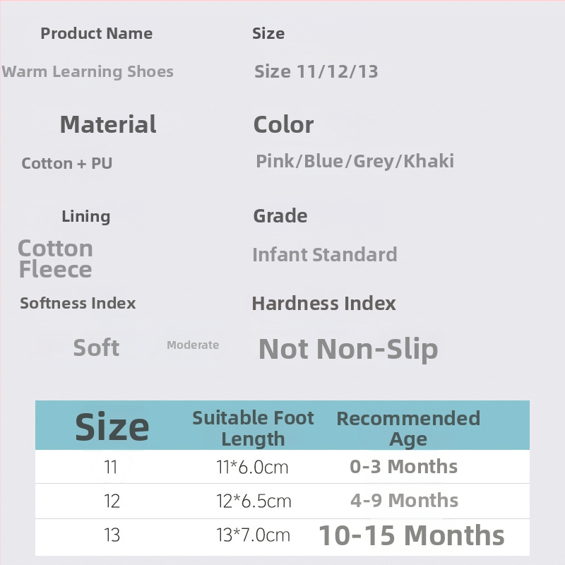 Beebide kõnnijalanõud 1–3-aastastele, Velcro kinnitusega, pehme PU talla, soe fleece vooder, libisemisvastane talviseks kasutamiseks