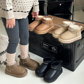 Ghete pentru copii cu talpă groasă de iarnă, unisex, partea superioară din piele microfibră, impermeabile, talpă antiderapantă TPR (Iarna 2025)