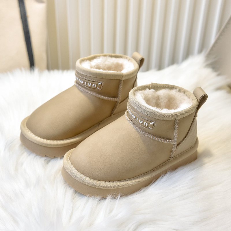 Ghete pentru copii cu talpă groasă de iarnă, unisex, partea superioară din piele microfibră, impermeabile, talpă antiderapantă TPR (Iarna 2025)