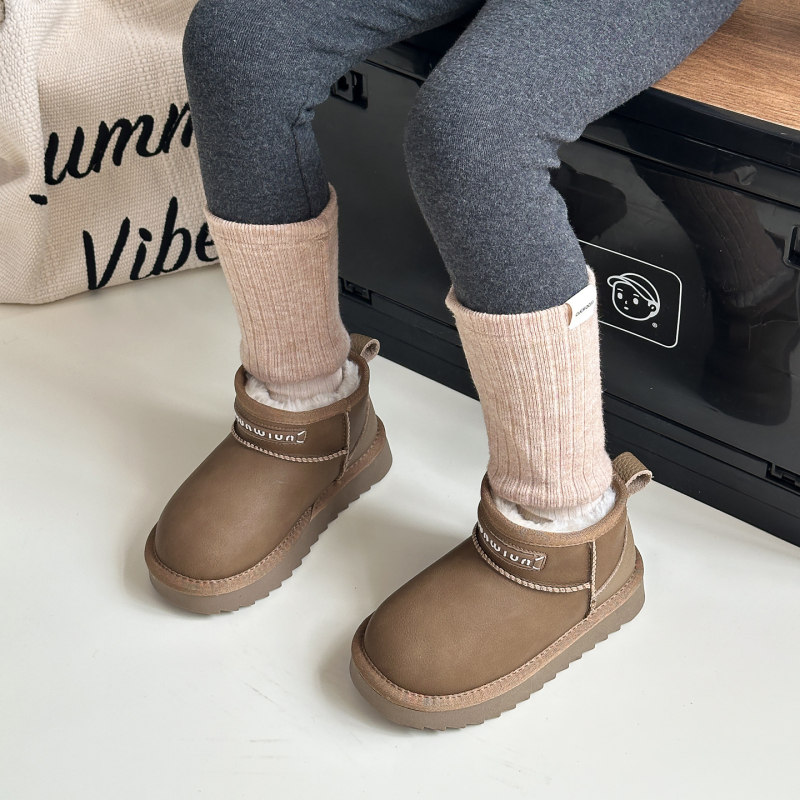 Ghete de iarnă pentru copii, gleznă, cu suprafața din piele microfibră, impermeabile, căptușeală caldă din bumbac, talpă antiderapantă din TPR, unisex pentru copii 4–12 ani