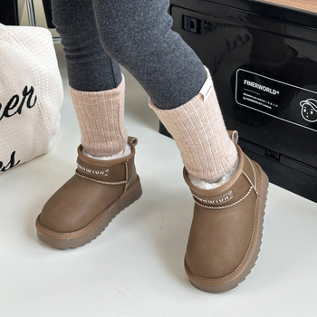 Ghete de iarnă pentru copii, gleznă, cu suprafața din piele microfibră, impermeabile, căptușeală caldă din bumbac, talpă antiderapantă din TPR, unisex pentru copii 4–12 ani