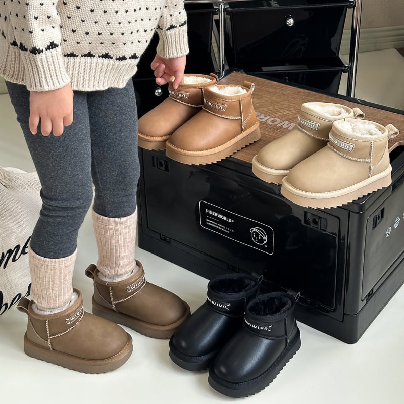 Ghete de iarnă pentru copii, gleznă, cu suprafața din piele microfibră, impermeabile, căptușeală caldă din bumbac, talpă antiderapantă din TPR, unisex pentru copii 4–12 ani