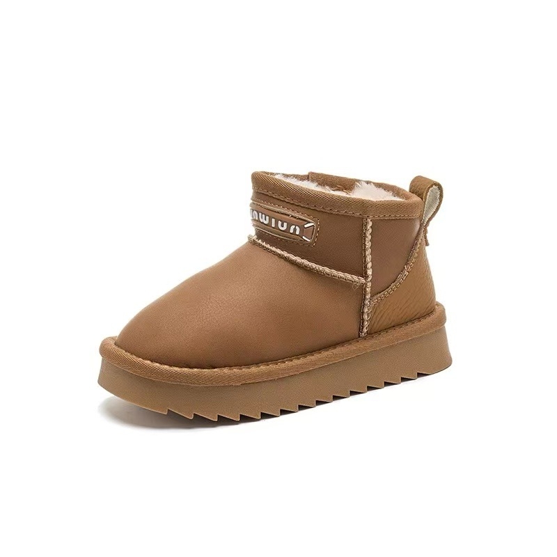 Ghete de iarnă pentru copii, gleznă, cu suprafața din piele microfibră, impermeabile, căptușeală caldă din bumbac, talpă antiderapantă din TPR, unisex pentru copii 4–12 ani