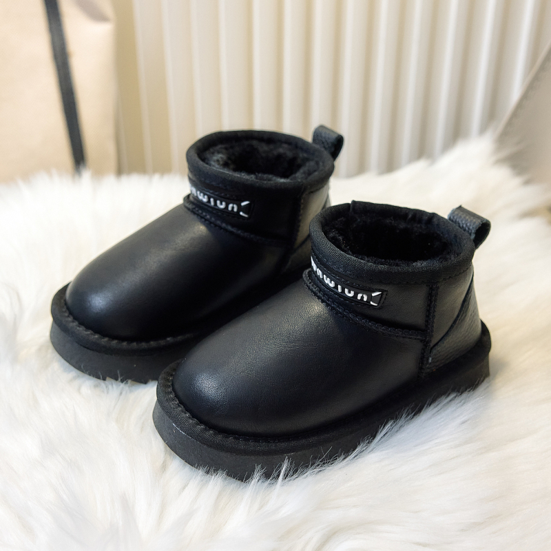 Ghete de iarnă pentru copii, gleznă, cu suprafața din piele microfibră, impermeabile, căptușeală caldă din bumbac, talpă antiderapantă din TPR, unisex pentru copii 4–12 ani