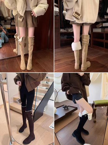 Ženské čižmy do kolien s vlnenou podšívkou – vrchnok z hovädzej kože, protišmyková gumová podrážka, výška opätku 3–5 cm