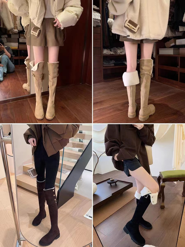 Ženské čižmy do kolien s vlnenou podšívkou – vrchnok z hovädzej kože, protišmyková gumová podrážka, výška opätku 3–5 cm