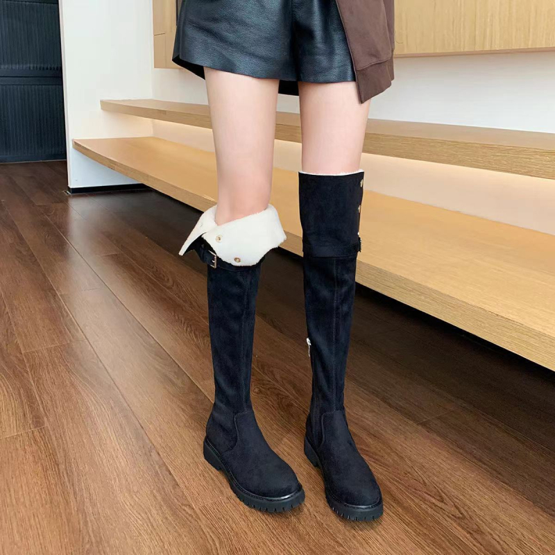 Ženské čižmy do kolien s vlnenou podšívkou – vrchnok z hovädzej kože, protišmyková gumová podrážka, výška opätku 3–5 cm