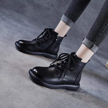 Martin čizme za žene, gornji dio od prve klase teleće kože, gumeni potplat, retro stil, okrugli nos