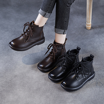 Martin čizme za žene, gornji dio od prve klase teleće kože, gumeni potplat, retro stil, okrugli nos