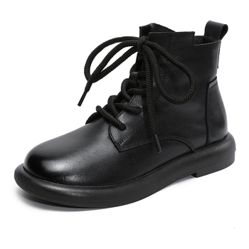 Martin čizme za žene, gornji dio od prve klase teleće kože, gumeni potplat, retro stil, okrugli nos