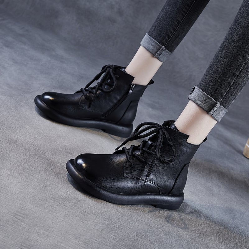 Martin čizme za žene, gornji dio od prve klase teleće kože, gumeni potplat, retro stil, okrugli nos