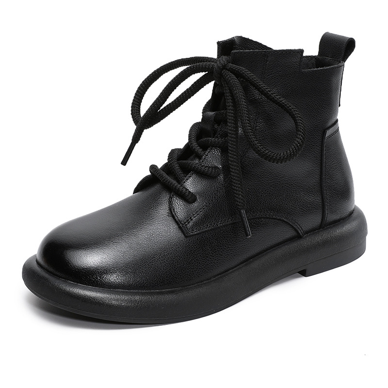 Martin čizme za žene, gornji dio od prve klase teleće kože, gumeni potplat, retro stil, okrugli nos