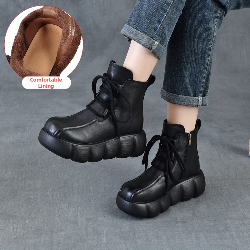 Casual Martinské čižmy s platformou a hrubou podrážkou, vrchný materiál prvotriedna hovädzia koža, retro štýl, výška podpätku 6–8 cm, bočný zips