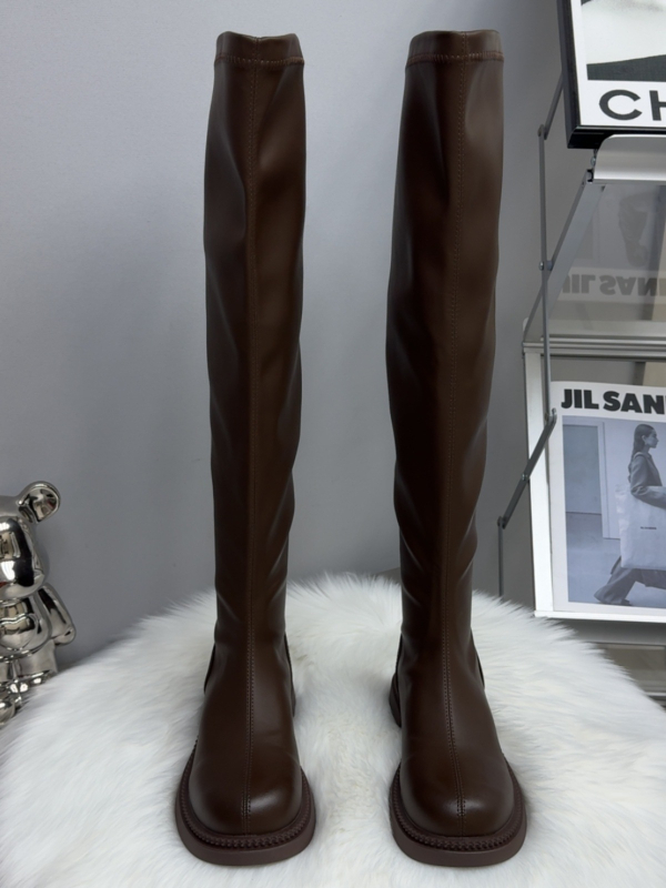 Čizme iznad koljena za zimu, ravni đon, sintetička koža, gumeni đon, stražnji zatvarač