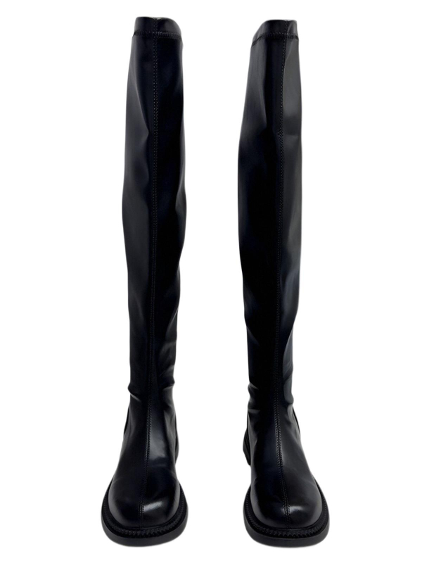 Čizme iznad koljena za zimu, ravni đon, sintetička koža, gumeni đon, stražnji zatvarač