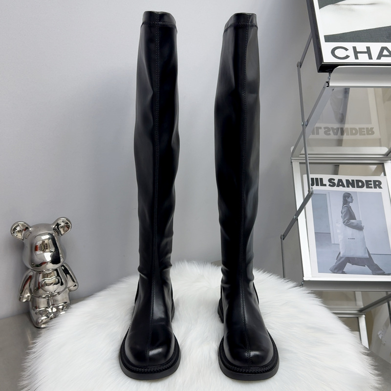 Čizme iznad koljena za zimu, ravni đon, sintetička koža, gumeni đon, stražnji zatvarač