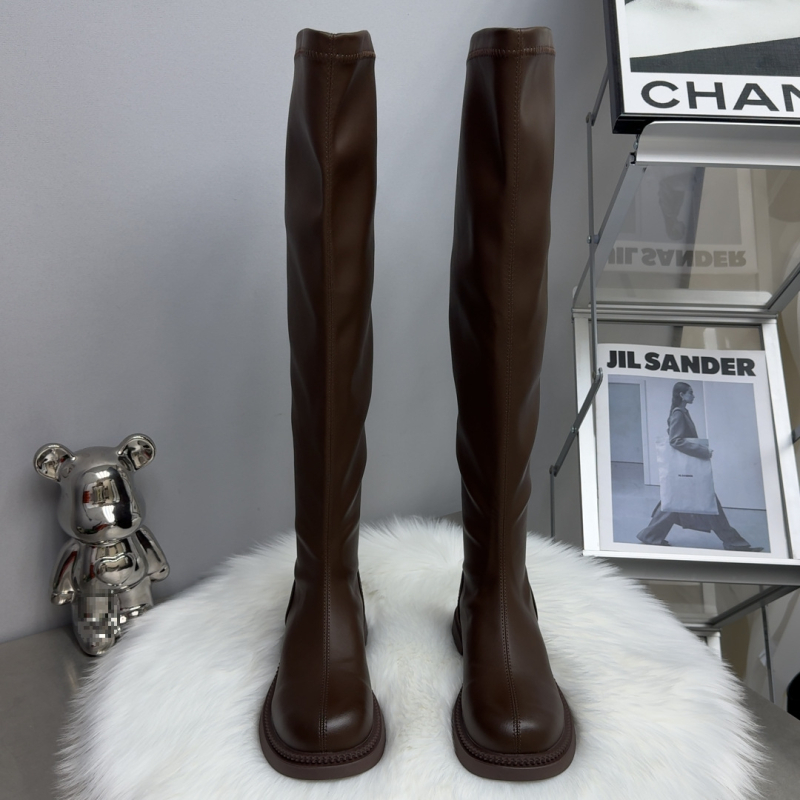 Čizme iznad koljena za zimu, ravni đon, sintetička koža, gumeni đon, stražnji zatvarač