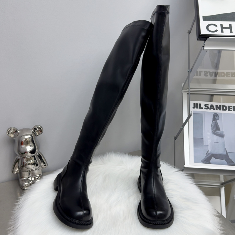 Čizme iznad koljena za zimu, ravni đon, sintetička koža, gumeni đon, stražnji zatvarač