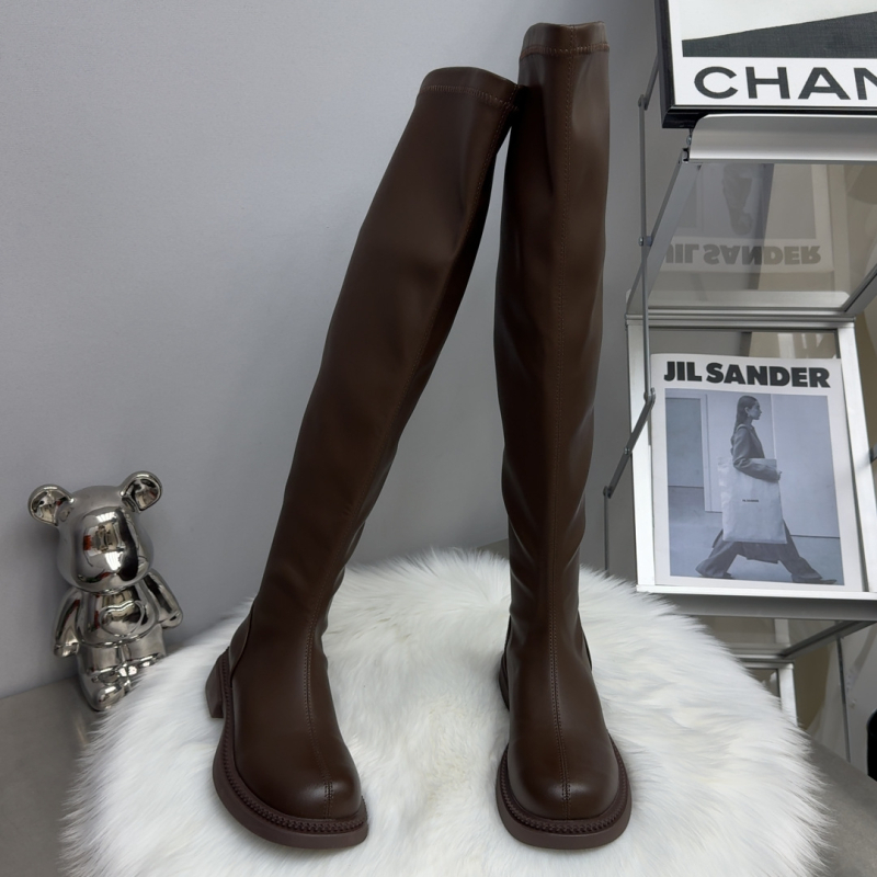 Čizme iznad koljena za zimu, ravni đon, sintetička koža, gumeni đon, stražnji zatvarač