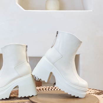 Martin čizme s gornjim dijelom od prave kože, debeli pet, debela potplata, stražnji zip, okrugli vrh