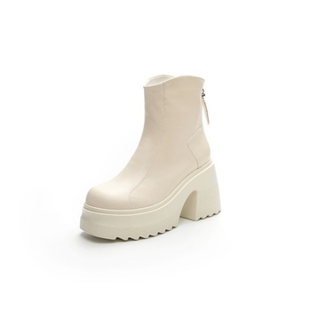 Martin čizme s gornjim dijelom od prave kože, debeli pet, debela potplata, stražnji zip, okrugli vrh