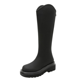 Ženské rytierky čižmy, PU vrchný diel, vysoký holenný, 3–5 cm široká päta, okrúhla špička, zadný zips
