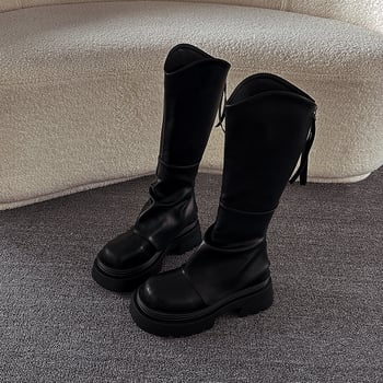 Ženske visoke čizme s debelim potplatom, PU gornji dio, gumeni potplat, visok dio čizme, stražnji zatvarač