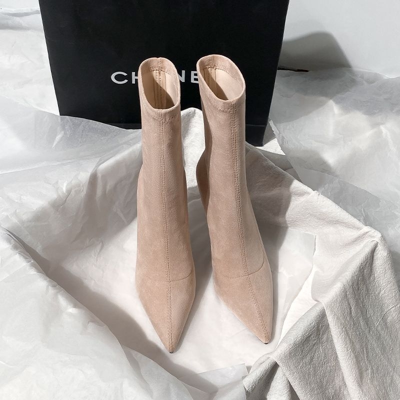 Ženske čizme s oštrim vrhom, čarape-čizme, PU gornji dio, gumena potplat, niski pet 6-8 cm, jesensko-zimski model 2025
