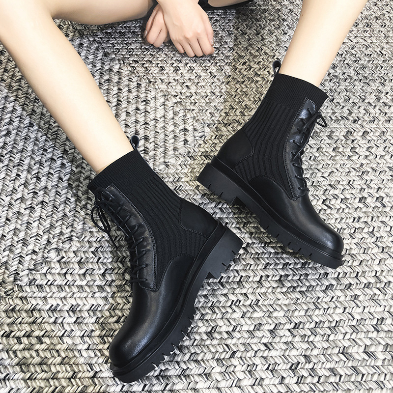 Cizme Martin pentru femei cu toc înclinat, 6–8 cm, lungime până la gambe, piele sintetică, talpă din latex