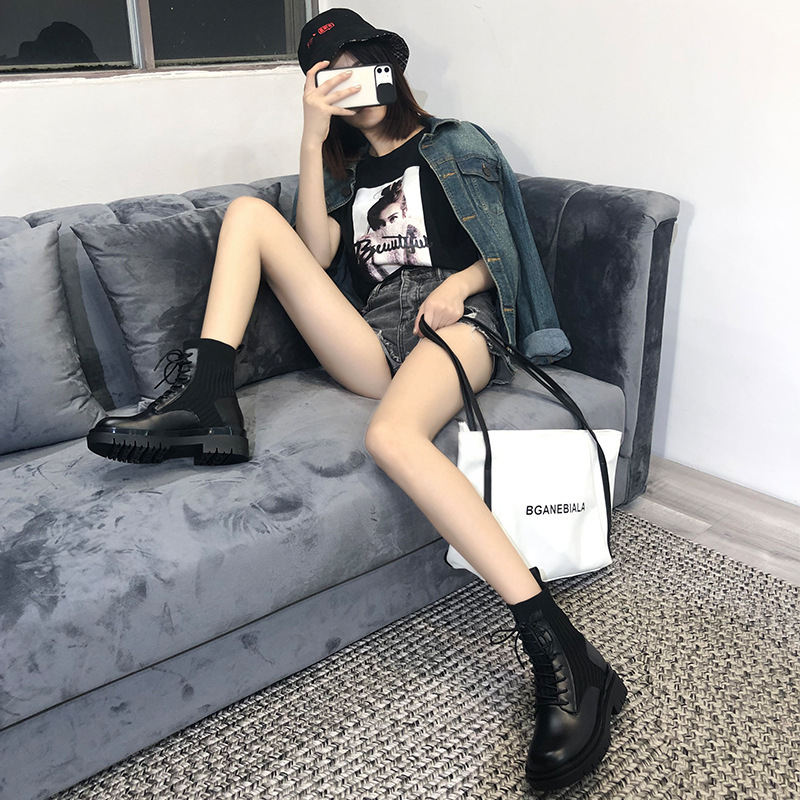 Cizme Martin pentru femei cu toc înclinat, 6–8 cm, lungime până la gambe, piele sintetică, talpă din latex