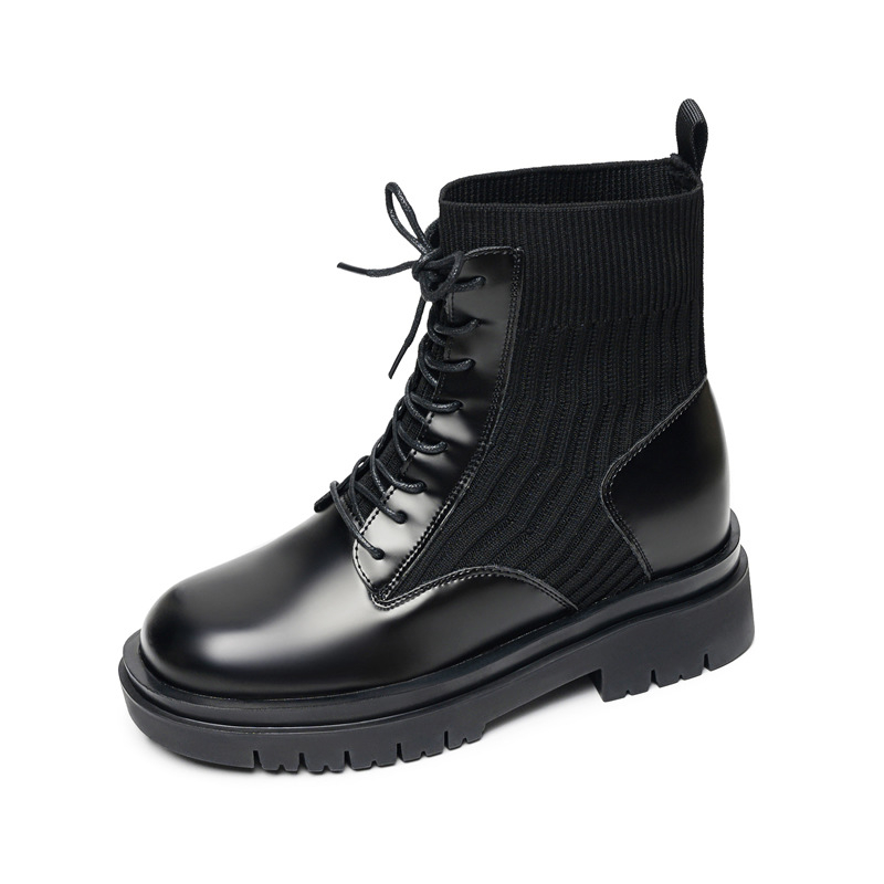 Cizme Martin pentru femei cu toc înclinat, 6–8 cm, lungime până la gambe, piele sintetică, talpă din latex