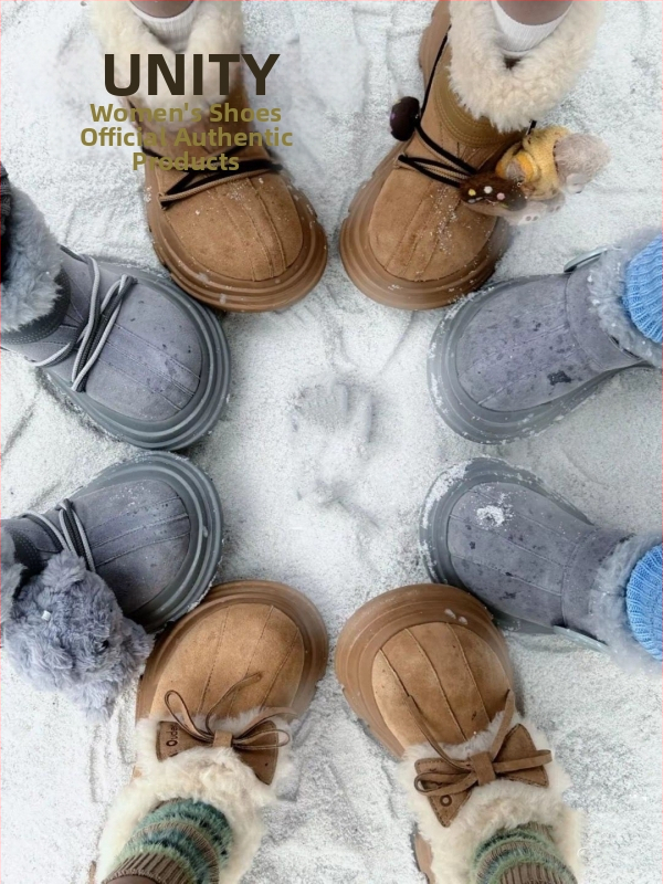 Ženske čizme za snijeg s integriranom krznom, debeli potplat, slip-on (Gornji dio: velur od krave; Unutrašnjost: umjetna krzna; Potplat: guma; Kopča: elastična traka)