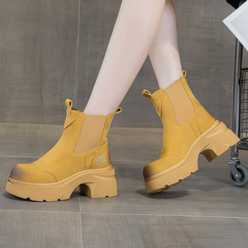 Botine Martin pentru femei cu talpă groasă pentru creșterea înălțimii, Slip-On, vârf rotund, până la jumătatea gambei, toamna 2025