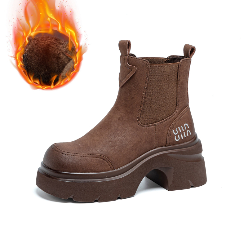 Botine Martin pentru femei cu talpă groasă pentru creșterea înălțimii, Slip-On, vârf rotund, până la jumătatea gambei, toamna 2025