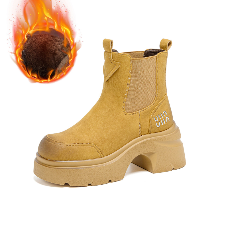 Botine Martin pentru femei cu talpă groasă pentru creșterea înălțimii, Slip-On, vârf rotund, până la jumătatea gambei, toamna 2025